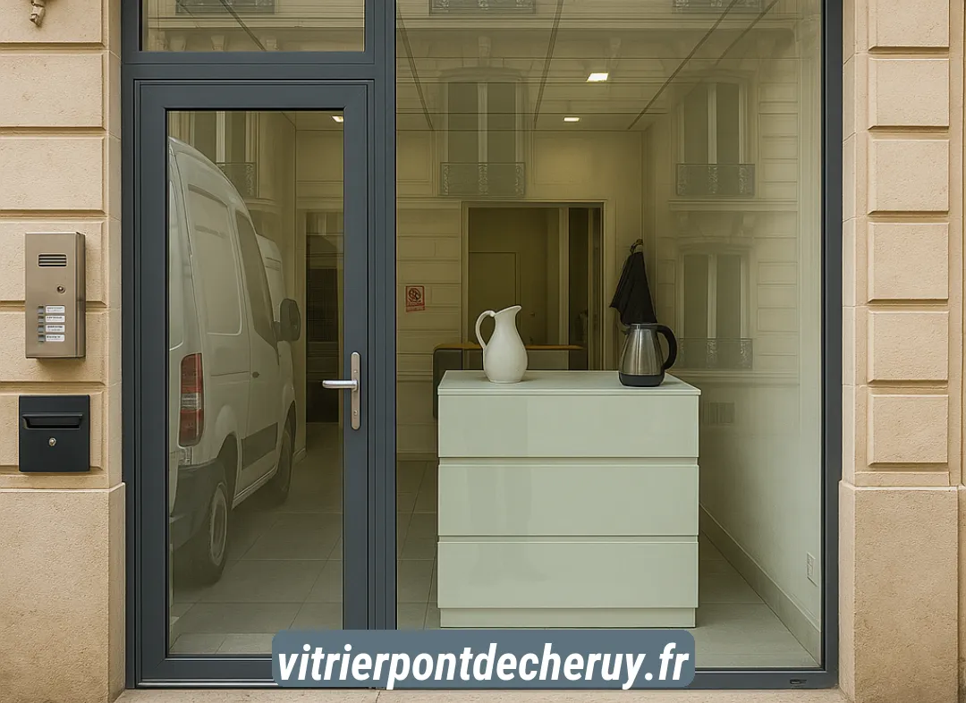 Façade vitrine de magasin en aluminium sur mesure à Pont-de-Chéruy